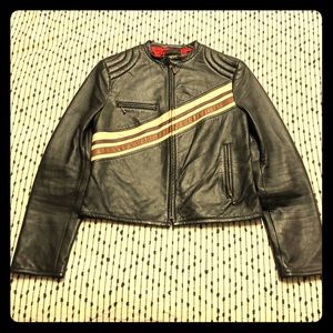 Vintage Leather Moto Cafe Racer Jacket